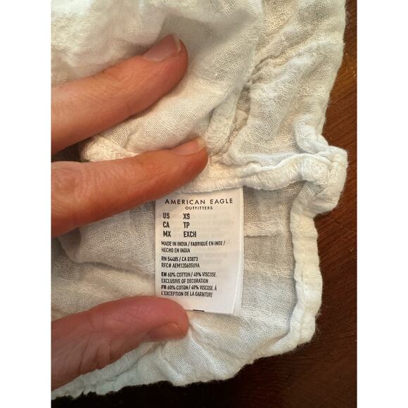 American Eagle AE Puff-Sleeve Tie-Front Blouse white XS - Picture 7 of 7